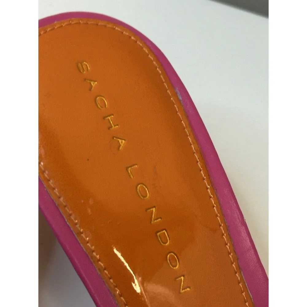 Sacha London Sandals Womens 7.5 Pink Leather Flip Flop‎ Thongs Low Wedge Heel - Picture 5 of 10